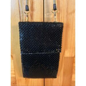 Wallet Folding Purse Cross Body Mesh Black Removable Strap (5567)